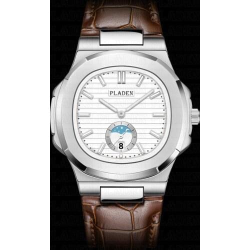 Mens Watches 2021 PLADEN New Arrival Fashion Design Brown Leather Quartz Watch Casual Business High Quality Luxury Clock Gift