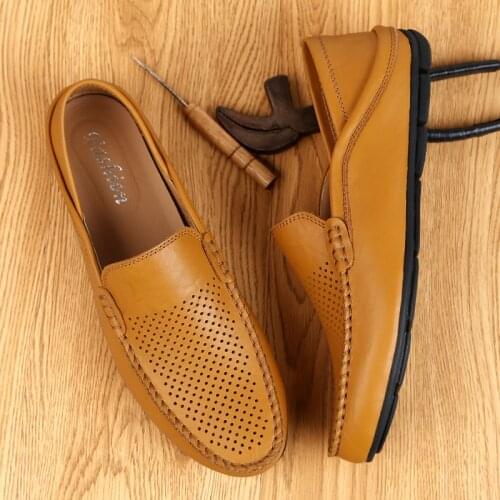 2021 New Mens Summer Loafers Shoes Artificial Leather Soft Man Casual Slip-on Cutout Shoes Cowhide Summer Breathable Loafers