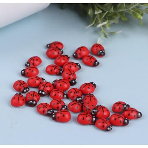 100Pcs Wooden Ladybird Ladybug Sticker Children Kids Painted Adhesive Back DIY Craft Home Party Holiday Decoration