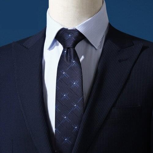 2020 Brand New Fashion High Quality Men 7CM Dark Blue Ties Striped Zipper Necktie Business Formal Suit Party Neck Tie for Men