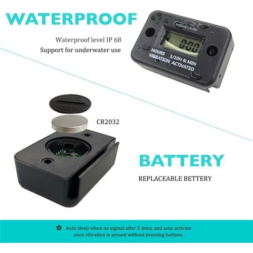 Upgrated Digital Vibration Hour Meter Waterproof Engine Gauge LCD Display Wireless Reset Auto Sleep with Replacable Battery