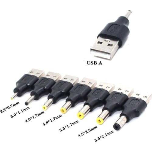 USB Power Plug Converter USB To 5.5*2.5 4.0*1.7 5.5*1.7 2.5*0.7 3.0*1.1 mm DC Jack Adapter Connector for Router Mini Fan Speaker