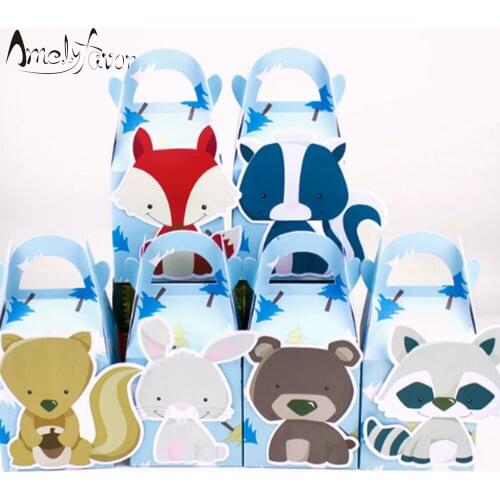 Woodland Animals Theme Favor Box Candy Box Animal Gift Box Cupcake Box Birthday Party Decoration Party Container Supplies