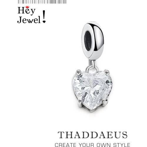 925 Sterling Silver Heart with White Stone Charm Pendant Fashion Jewelry Gleam Gift For Women Girls DIY Making Bracelet