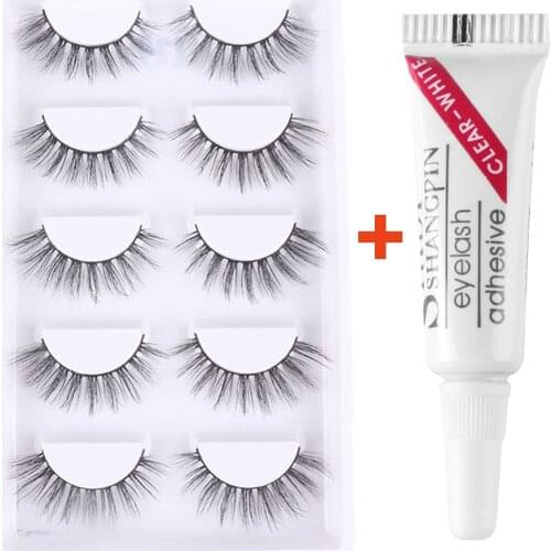 5Pairs DROPSHIP Wispy Flared False Eyelashes with Glue Natural Long 3D Soft Mink Eyelash Makeup Handmade Full Strips Lashes 2021