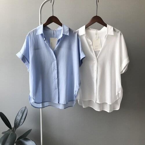 High End Tencel Linen Short Sleeve White Shirt Women 2021 Summer Korean Solid Top Lapel Blouse Female Loose Office White Tops
