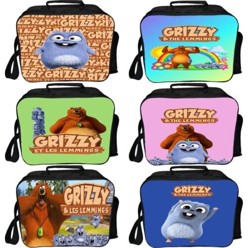 Sunlight Grizzly Bear Animal Lunch Bag Students Cute Lemmings Lunch Box Children Cartoon Anime Portable Picnic Food Storage Case
