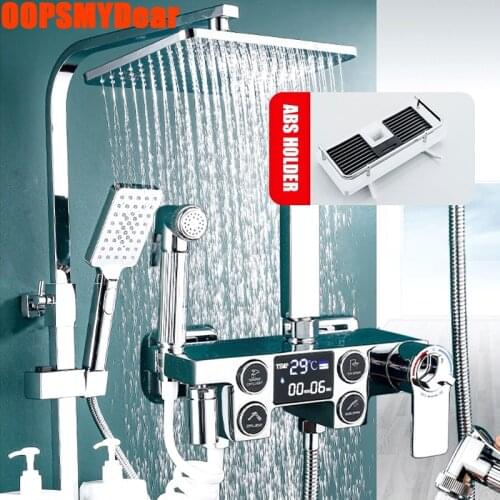 Thermostatic Shower System Bathroom Hot Cold LED Digital Shower Set Wall Mount SPA Rainfall Smart Bath Faucet Square Head Grifos