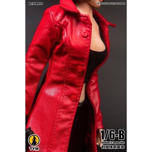 In Stock TYM099 1/6 Female Soldier Clothes Womens Mid-Length Leather Jacket Suitable For Big Breasts And Plastic Body
