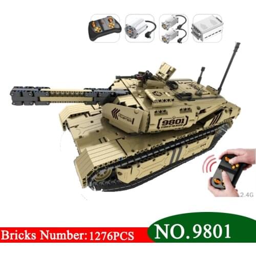AIBOULLY 9801 Military Remote Control RC M1A2 Main Battle Tank 50M Distance Can Rotate Launch Building Block Toy For Children