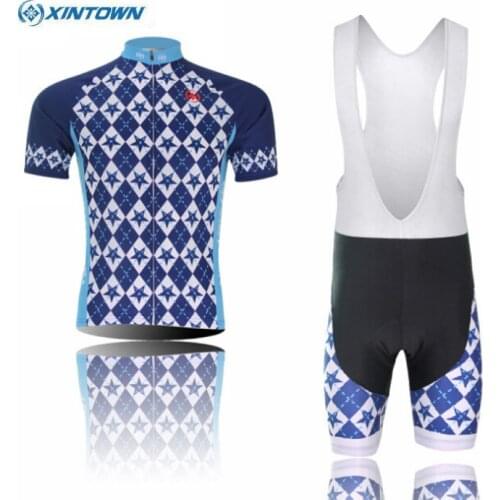 XINTOWN Men Team Ropa Ciclismo Bike Bicycle Comfortable Jersey Bike Clothing Pad Bib Short Suits Cycling Wear Singhe Blue
