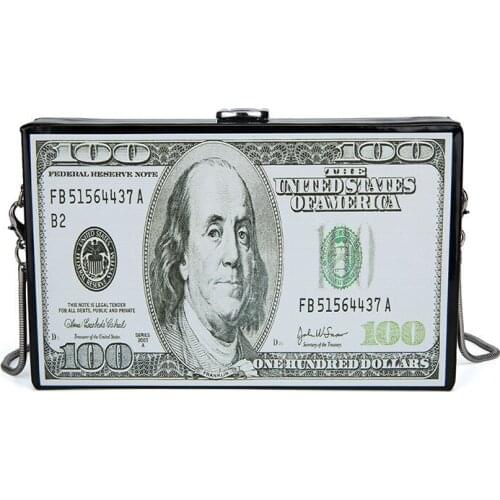 Funny Crossbody Bag New 2020 Banknote Dollar Printing Box Small Square Bag Graffiti Chain Single Shoulder Messenger Bag