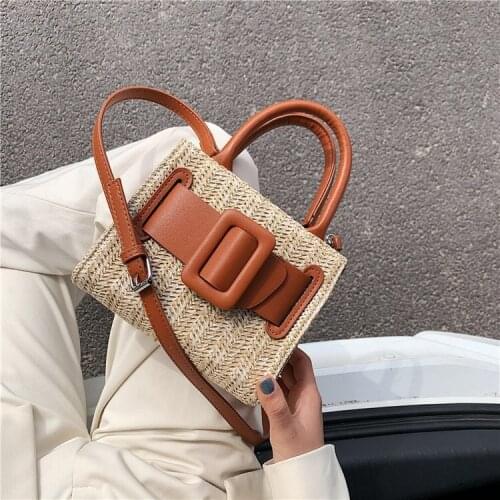 Elegant Female Contrast color Totes Summer New High-quality Straw Womens Designer Handbag Messenger Bags fashion shoulder bag