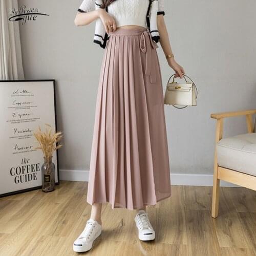 Womens Summer 2021 New Korean High Waist Large Elastic Waist Casual Pants Wide-leg Pants Pleated Chiffon Skirt Pants for 15888