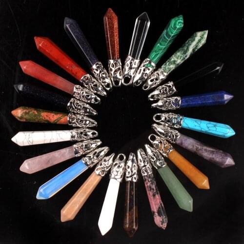 1pc Natural Crystal Agete Stone Hexagonal Column Bullet Pendant for Jewelry Making DIY Wicca Necklace Sweater Chain Accessories