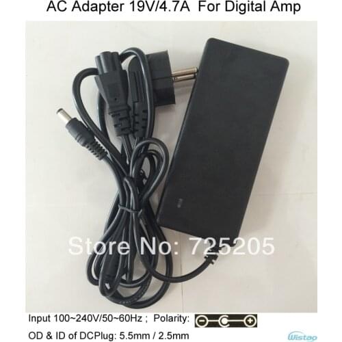 19V/4.7A AC/DC Adaptor 110~240V/50~60Hz AC Input OD 5.5mm ID 2.5mm with LED indicator for digital amplifier laptop