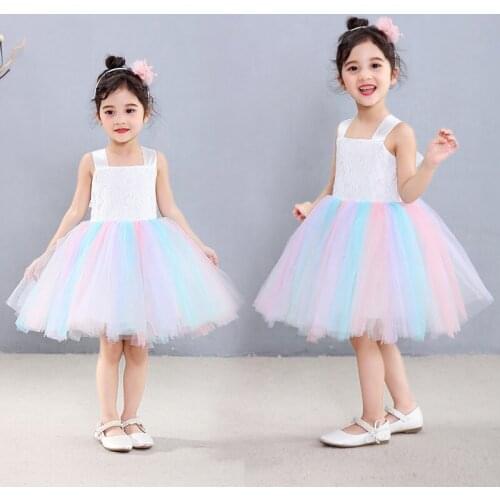 2020 New Lace Rainbow Princess Dress Childrens Dress Tutu Girls Dress