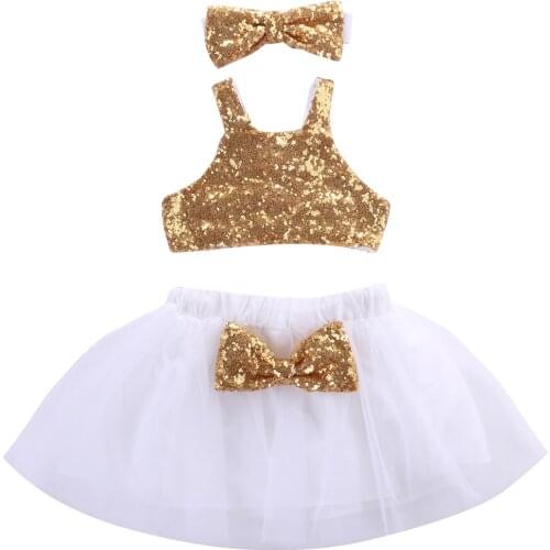 3PCS Toddler Kids Baby Girls Clothes T-shirt Tops+utu Dress Skirt Outfits Set Skirt Headband 3pcs Outfit Set Dress