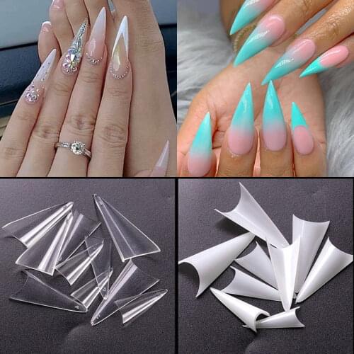 500pcs Fingernails Sharp Full Acrylic Stiletto Nails Tips Long Clear False Fake Nails Manicure French Tips Extension Display