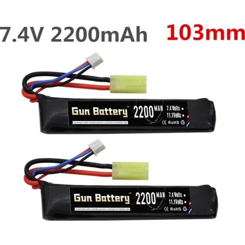 Upgrade Power Water Gun 2S 7.4V 2200mAh 40C Lipo Battery for AKKU Mini Airsoft BB Air Pistol Electric Toys RC Parts #101mm