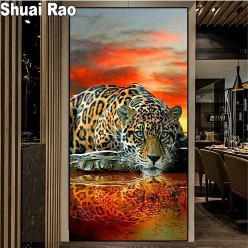 Full Drill Round 5D DIY Diamond Painting "Leopard Tiger" Diamond Embroidery Cross Stitch Mosaic Painting large size decoration
