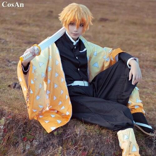Anime Demon Slayer:Kimetsu No Yaiba Agatsuma Zenitsu Cosplay Costume Handsome Kimono Uniform Activity Party Role Play Clothing