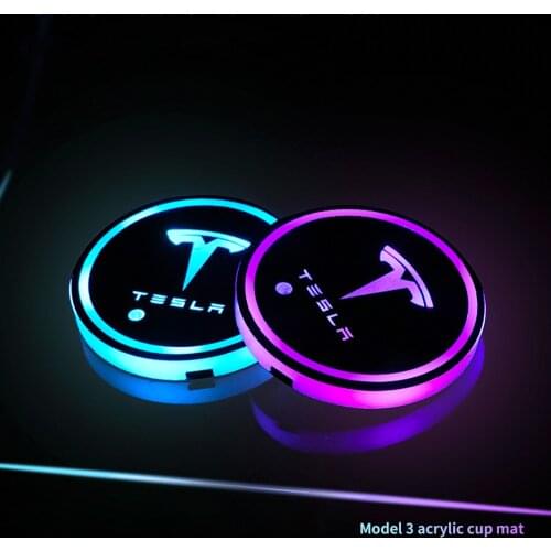 Car Led Water Bottom Mat Decor Cover Luminous Trim Lamp Ornament Coaster Accessories For tesla model 3 X Y S 3/5/X/Y