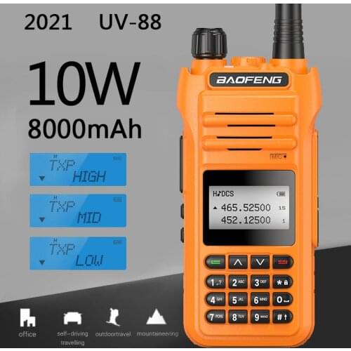 Baofeng UV-88 10W/5W/1W Tri-Power 10W Walkie Talkie Radio Station Comunicator UV88 30KM Transceiver UV-5R UV-82 Dual-Band Radio