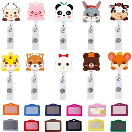 10pcs/lot Cartoon Animals Women Mens Students Nurse Doctor Retractable Badge Reel Clips Keychains With ID Name Card Holders