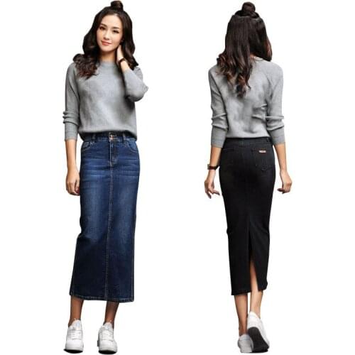 Black Jeans Skirt Women 2021 Spring Casual High Waist Straight Denim Skirts Woman Vintage Blue Split Midi Skirt
