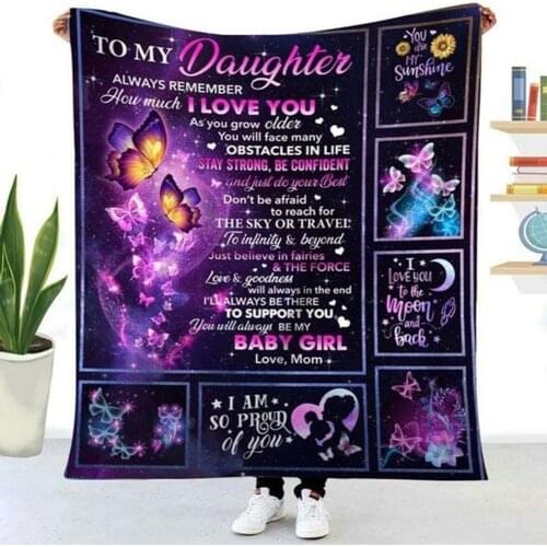 Reversible Flannel To My Wife/Daughter/Son Letter Butterfly Purple Bed Sofa Blanket large Home Textile sofa blanket best gift