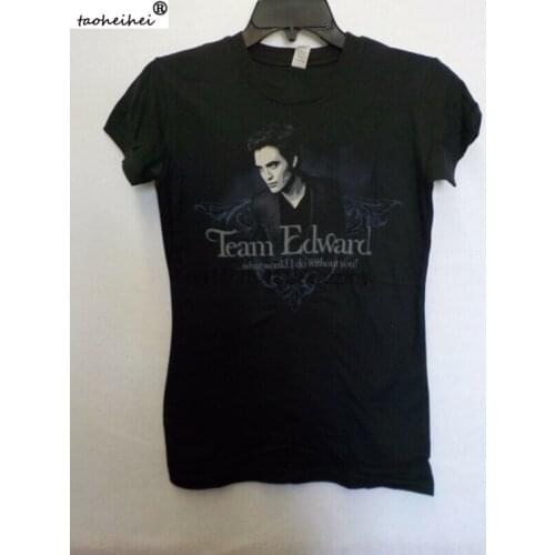 JUNIORS WOMENS TWILIGHT SAGA NEW MOON TEAM EDWARD BLACK TSHIRT NEW #13250V