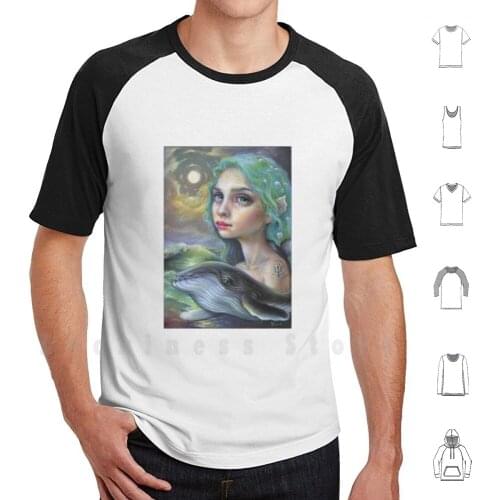 Whale Guardian T Shirt DIY Cotton Big Size 6xl Whale Sea Moon Mermaid Fantasy Popsurrealism Tanyabond Totem Spirit Animal Seasca