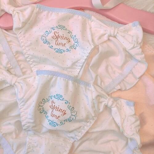 Cotton underwear women cute waist bow wavy hollow briefs student Japanese department