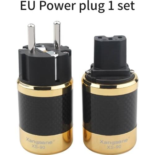 Hifi Audio Power Plug Red Copper Gold Plated Carbon Fiber IEC Connector Amplifier Cable Adapter EU Version