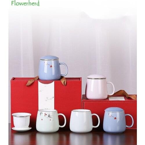 Ceramic Mug Coffee Mug with Lid Tea Mug Teaware Coffeeware Gift Box with Filter Cup Office Home Water Cup Coffee Cups