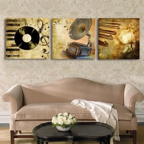 3 Panel Gramophone Music Pop Art Painting Canvas Prints Classical Wall Picture For Living Room Bedroom Home Decor Retro No Frame