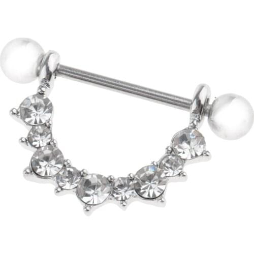 1 Pair Crystal Shield Ring Bar Stainless Steel Barbell Piercing 10mm