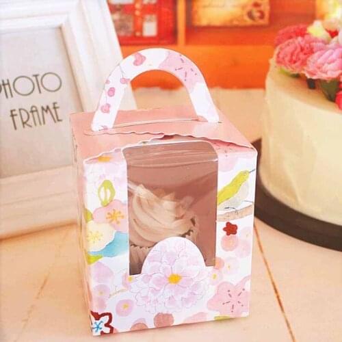 Cake Box With Window 5pcs 9.4x9.4x10.4cm Portable Birthday Cake Box With Handle Transparent Open Window Cake Packaging Box