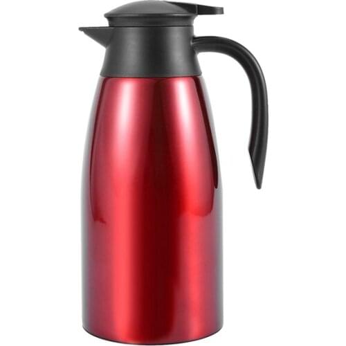 Red 304 Stainless Steel 2L Thermal Flask Vacuum Insulated Water Pot Coffee Tea Milk Jug Thermal Pitcher for Home and Office
