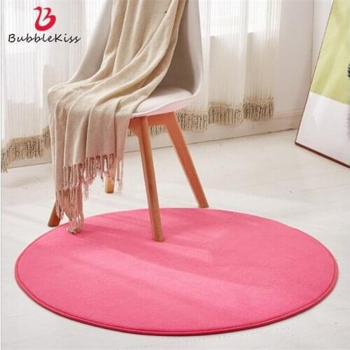 Bubble Kiss 100% Polyester Round Fur Pink Rugs Coral Fleece Soft Fur Carpet Modern Non-Slip Carpet Yoga Room Carpet