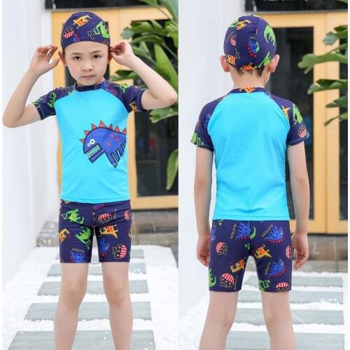 New Swimsuit Kids Boys Swimwear For Children 3 Pieces Splitted Child Bathing Clothes Dinosaur Print Toddler Boy Swimming Suit