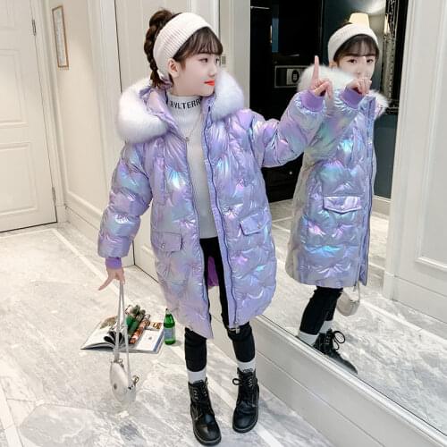 Children Winter Jacket for Girl 2021 New Girls Shiny Windproof Thick Warm Long Down Padded Jacket Coat Teenagers Parka Outerwear