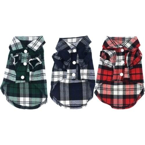 Fashion Dog Shirts Summer British Style Plaid Dog Shirts Breathable Pet Puppy T-Shirt Dog Clothes For Small Medium Dogs Cat 2021