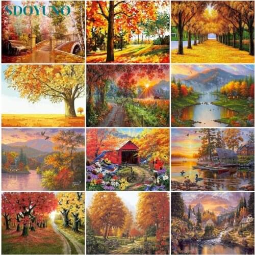 SDOYUNO Paint By Numbers Kits Frameless DIY 60x75cm Oil Painting By Numbers On Canvas Autumn Scenery Handpaint Decor Painting