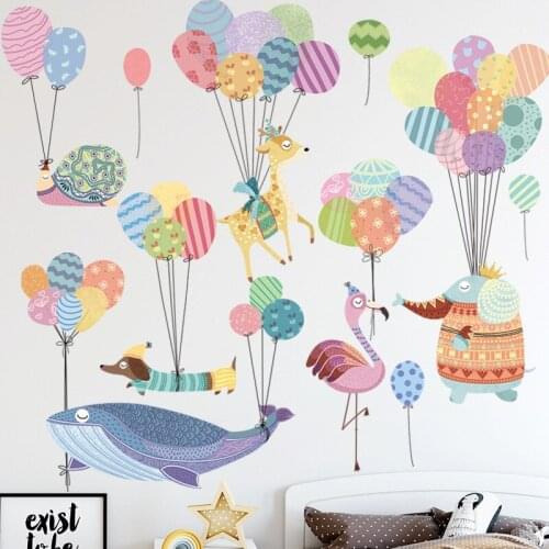 Cartoon Animal Balloon Wall Stickers Living Room Bedroom Study Decoration Self Adhesive Removable Wallpaper Home Decor Stickers