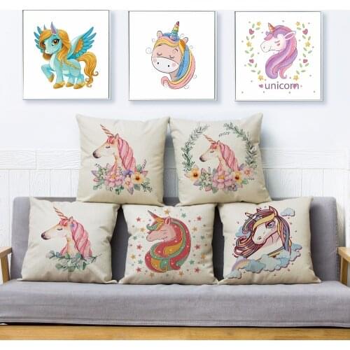 Cute Pegasus Unicorn Print Throw Pillow Cover 45*45cm Square Cushion Covers Linen Pillows Cases Car Sofa Home Decor Pillow Case