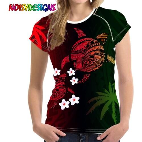 NOISYDESIGNS Women T shirt Gradient Samoan Plumeria Turtle Design Lady T-shirts Short Sleeve Tops Ladies Womens Female Tshirt