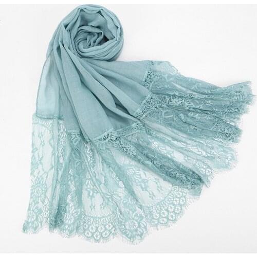 90*190CM Pure Color Eyelashes Long Lace Headband Fashion Soft Stitching Fashion Scarf Shawl Head Scarf Headwraps for Women