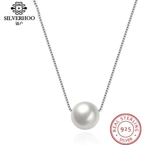 SILVERHOO Pendant Elegant Bright Faux Pearl 925 Silver Pearl Necklace Fashion Creative Boutique Jewelry Valentines Day Gift